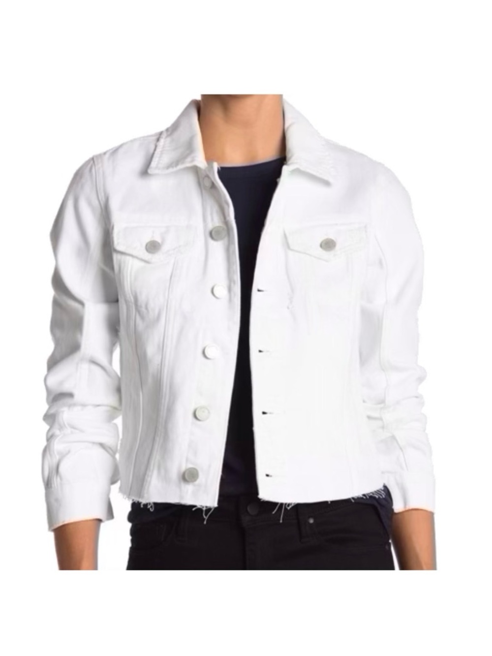 Blank NYC White Cropped Denim Jacket - Button Front Jean Jacket